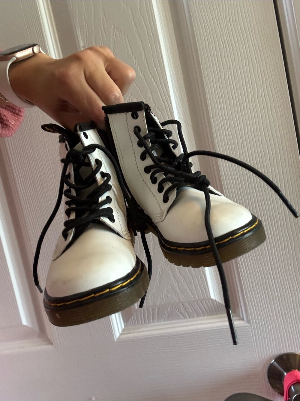 Dr. Martens White kids Lace-Up Combat Boots with Black Laces
